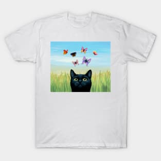 Cat 606 butterflies Nature background T-Shirt